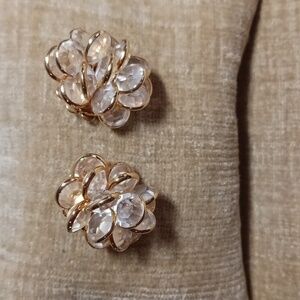 Gold Tone Bezel Set Clear Rhinestone Cluster Post Earrings
